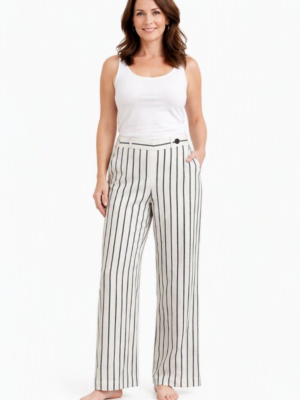 J. Jill 16P Wide-Leg Linen Pants NWT Cream/Navy